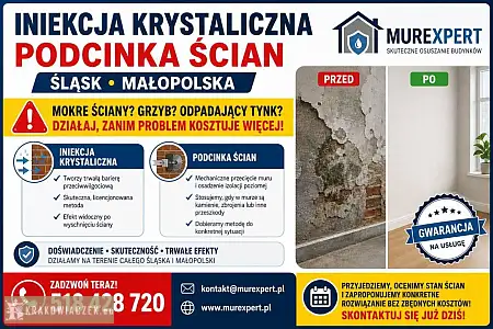 Osuszanie i izolowanie fundamentów - iniekcja krystaliczna i podcinanie ścian Śląsk, Małopolska - RZESZOWIAK.EU