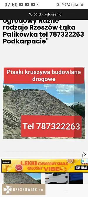 Żwir drenarski piasek płukany piasek zułty kruszywa kamień Rzeszów Zaczernie tel 787322263 - Zdjęcie 2 - RZESZOWIAK.EU