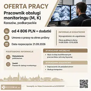 [ePraca] pracownik obsługi monitoringu (M, K) - RZESZOWIAK.EU