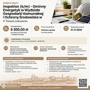 [ePraca] Inspektor (k/m) - Gminny Energetyk w Wydziale Gospodarki Komunalnej i Ochrony Środowiska w  - RZESZOWIAK.EU