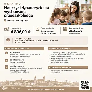 [ePraca] Nauczyciel/nauczycielka wychowania przedszkolnego - RZESZOWIAK.EU